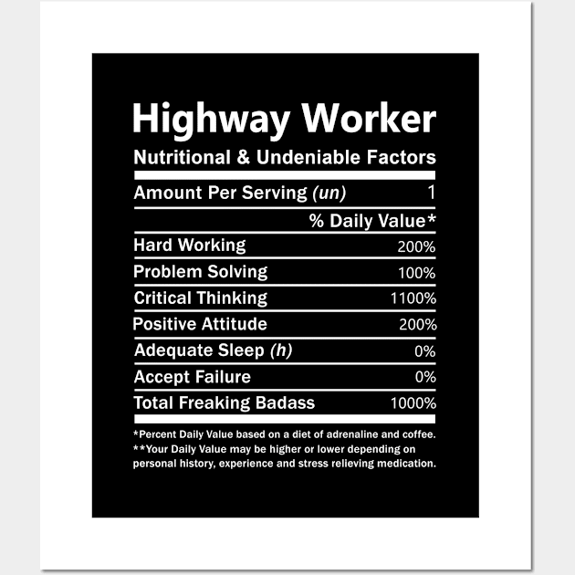 Highway Worker T Shirt - Nutritional and Undeniable Factors Gift Item Tee Wall Art by Ryalgi